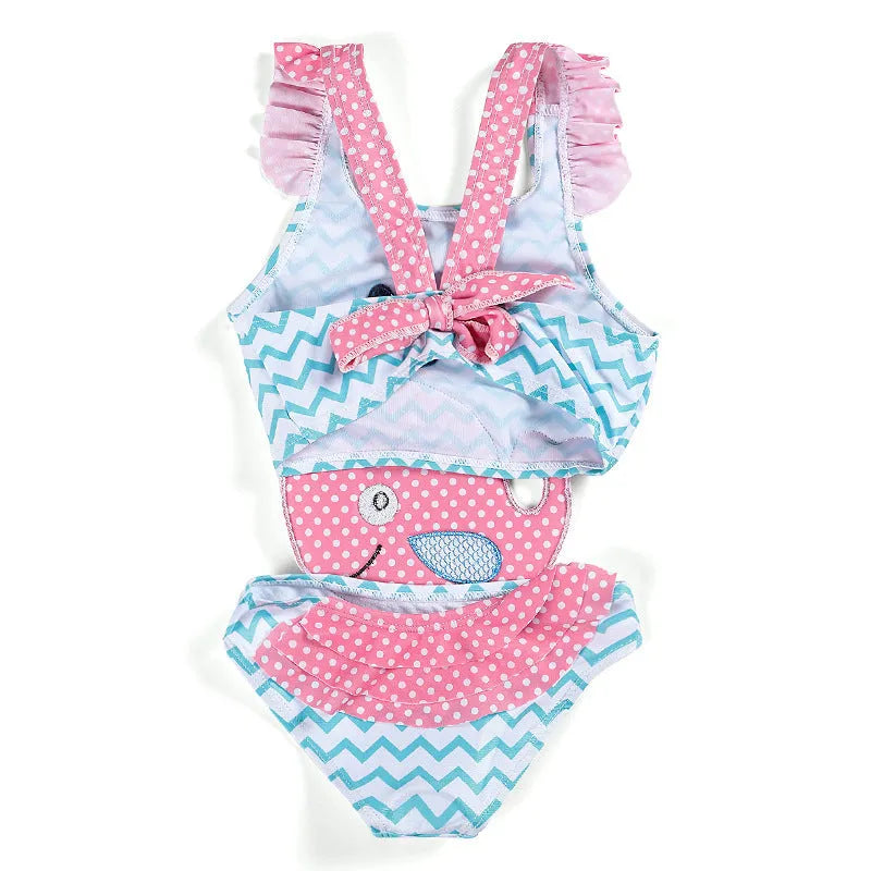Baby girls watermelon print one-piece swimsuit in polyester fibre, front view, summer swimwear for toddlers