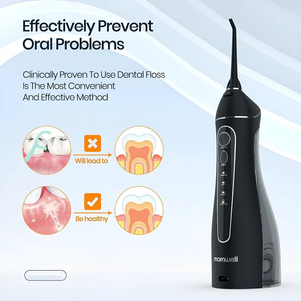 Black ProOral Mornwell portable oral irrigator or electric water flosser for adult dental care.