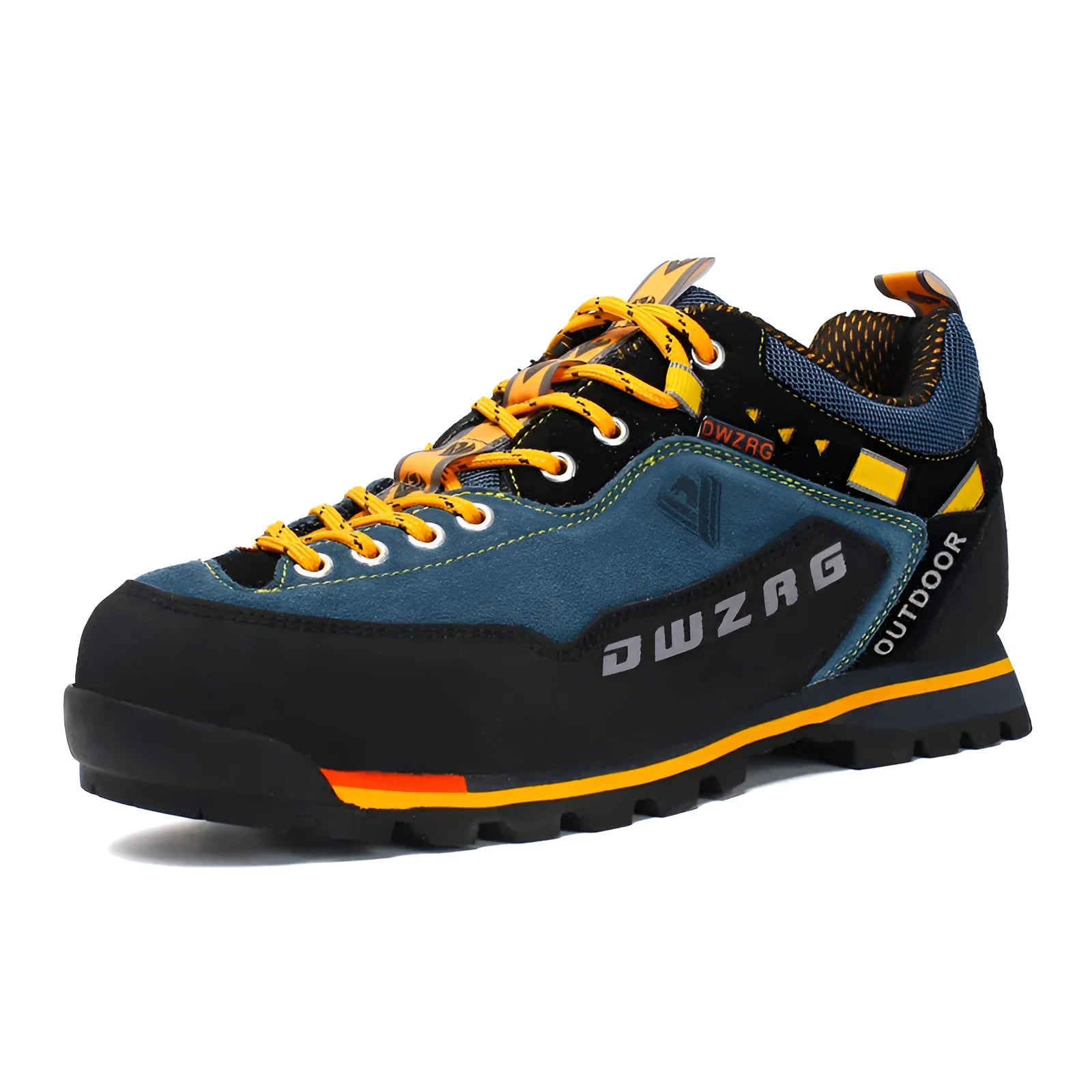 Men's hiking shoes with shock absorber sole in red and yellow colour options for outdoor trekking