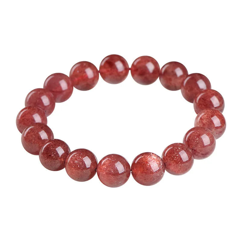 Natural starlight cherry red strawberry quartz bracelet with polished geometry-shaped crystal beads