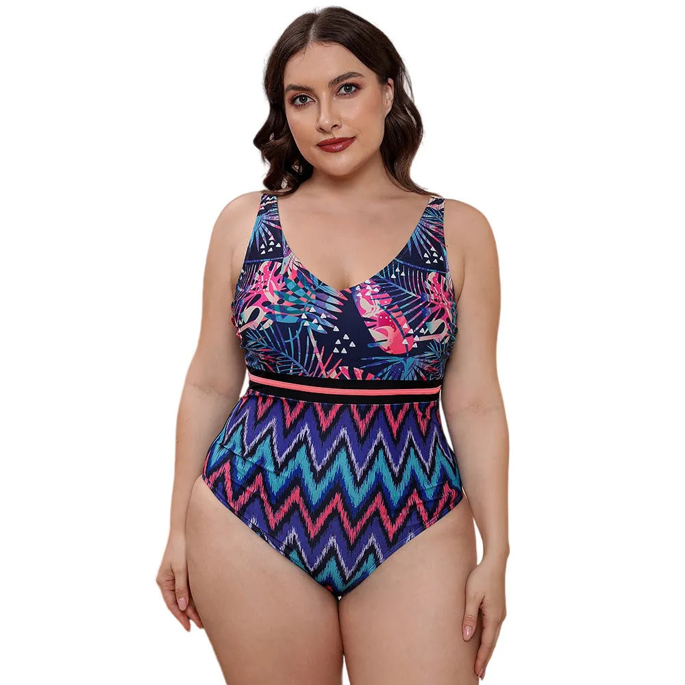 Women's striped printed one-piece swimsuit with spaghetti straps in blue, white, or green colour options