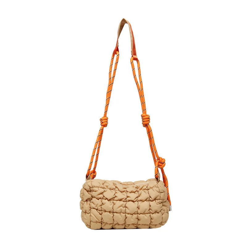 Women's lightweight nylon messenger bag in pillow shape with rhombus pattern design