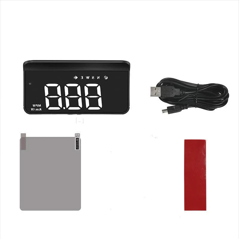 Car HUD head-up display with 3 inch LED backlit screen and GPS input in compact ABS PC housing