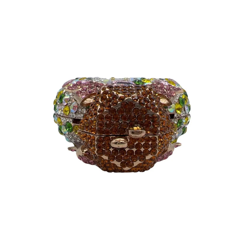 Women's hard alloy banquet clutch with full diamond crystal decoration and three-dimensional pocket design