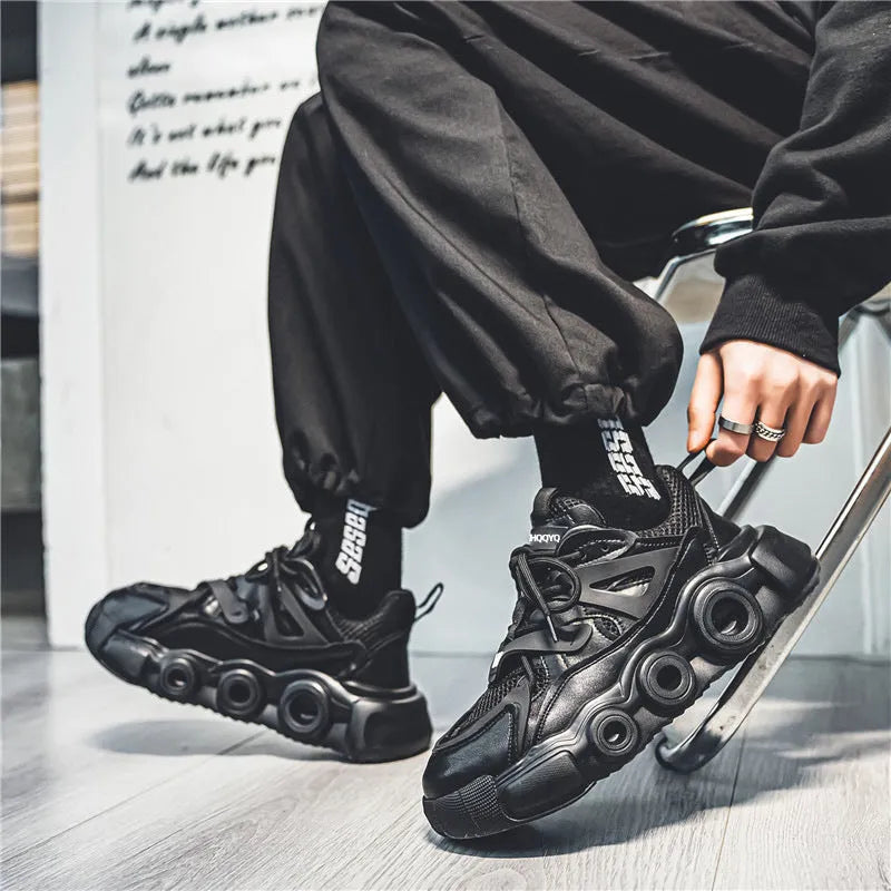Men's Korean style sneakers with breathable mesh upper and thick rubber sole for height increase