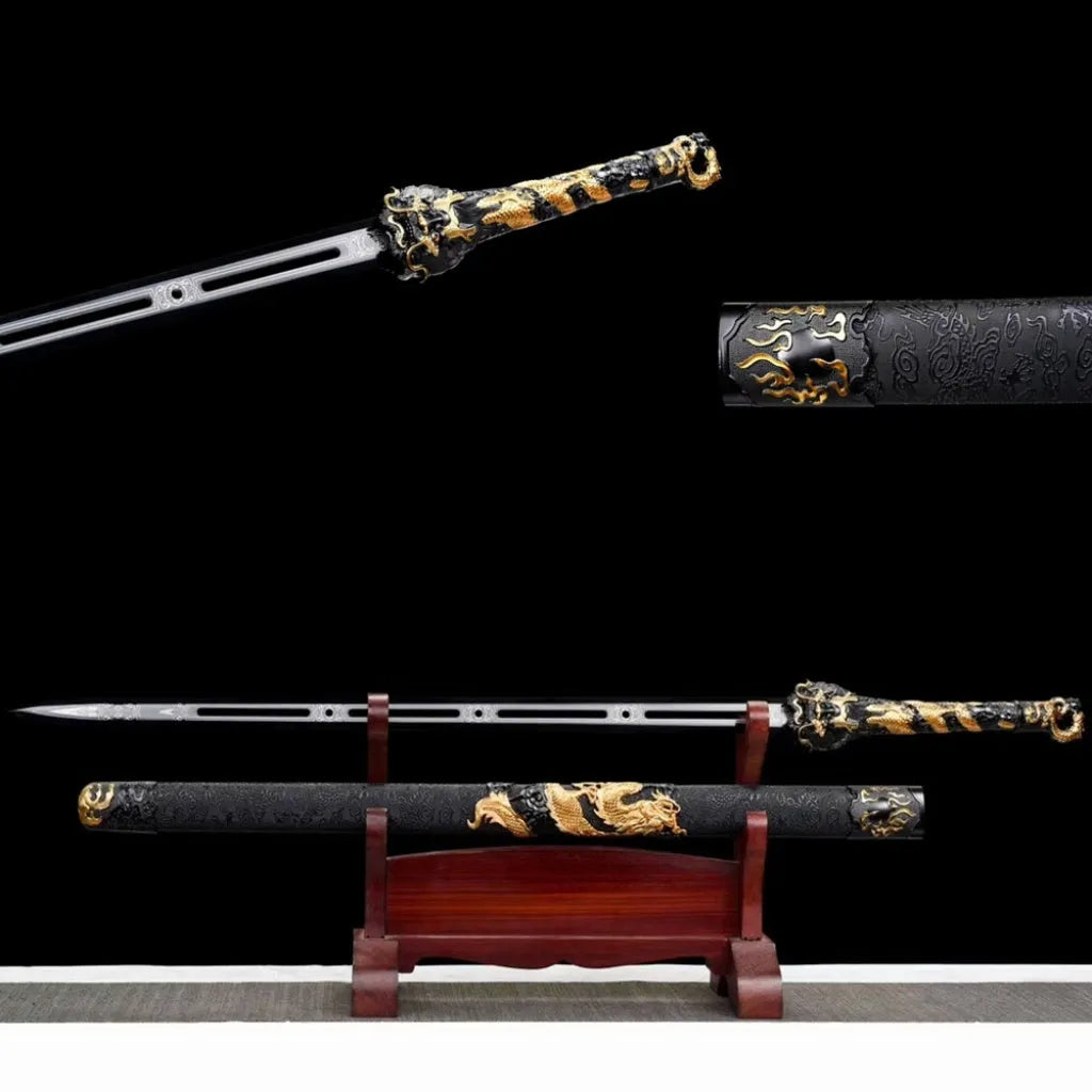 High Manganese Steel Tang Dao Embroidered Spring Saber 104cm unsharpened display replica with wooden satin-covered scabbard