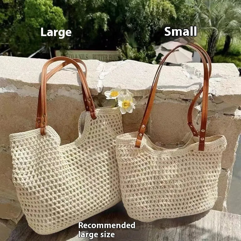 Beige woven cotton linen shoulder bag showing textured material and magnetic snap closure