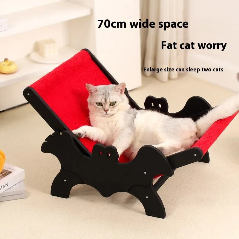 MW-054 wooden cat recliner bed with black and red bat Halloween design.