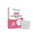 Four-pack of oval-shaped, clear adhesive bladder care patches on a blister card.