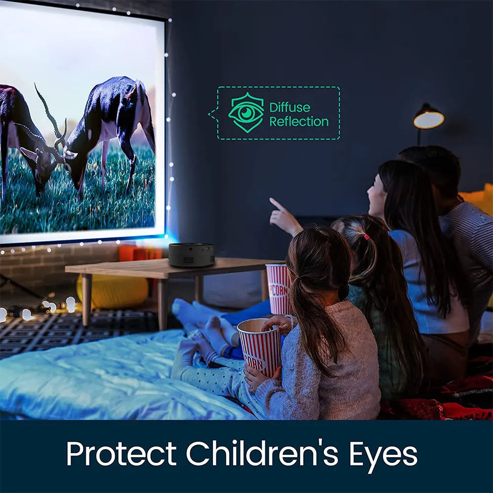 YT200 black mini LCD home projector with compact design and wireless mirroring feature