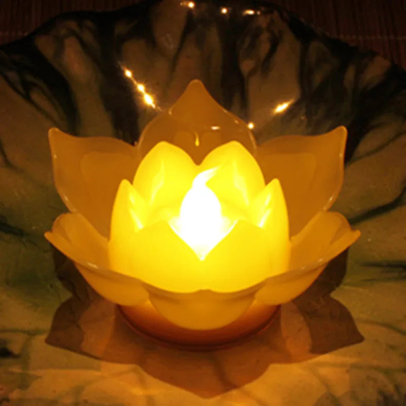 Electronic plastic lotus lamp with battery-operated LED light in red, smoke-free decorative lantern