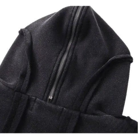 Black retro-style men's cotton padded coat with a zip front and hood on a loose fit.