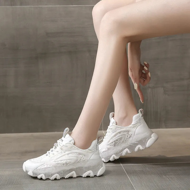 Daddy shoes thin section breathable white net shoes casual sports shoes sheep suede lace-up