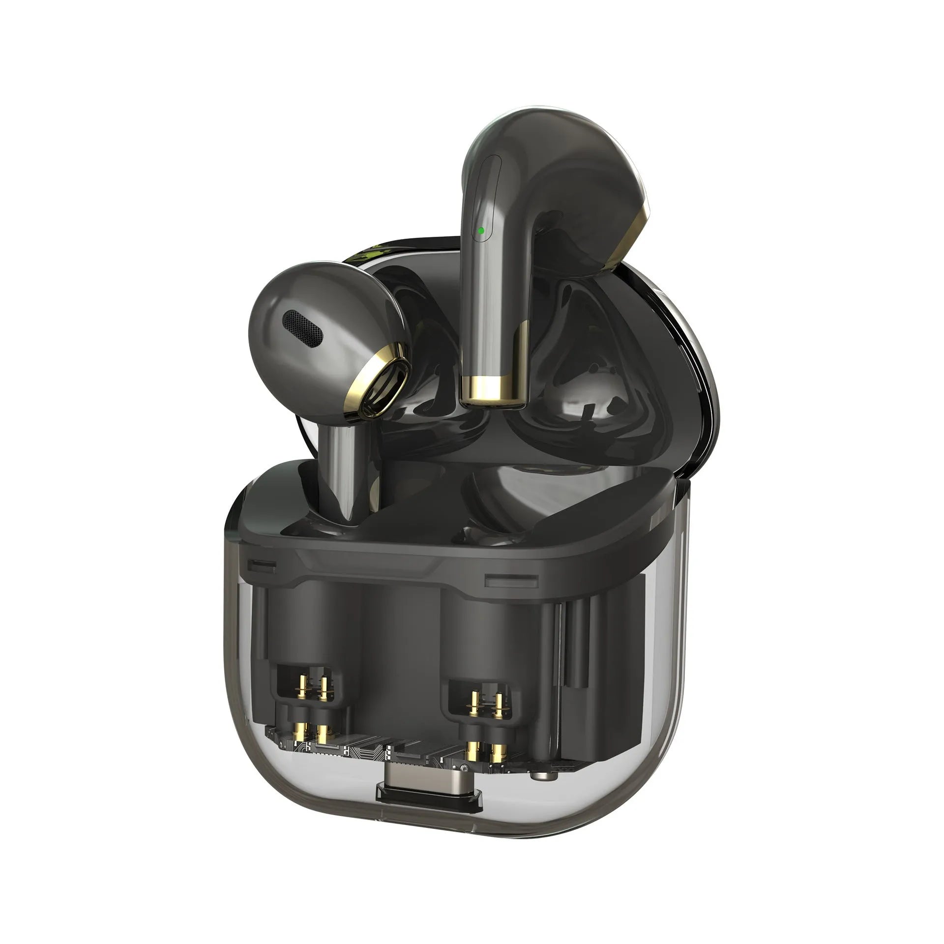 Wireless Bluetooth in-ear sleep headset in black with plastic body and charging port