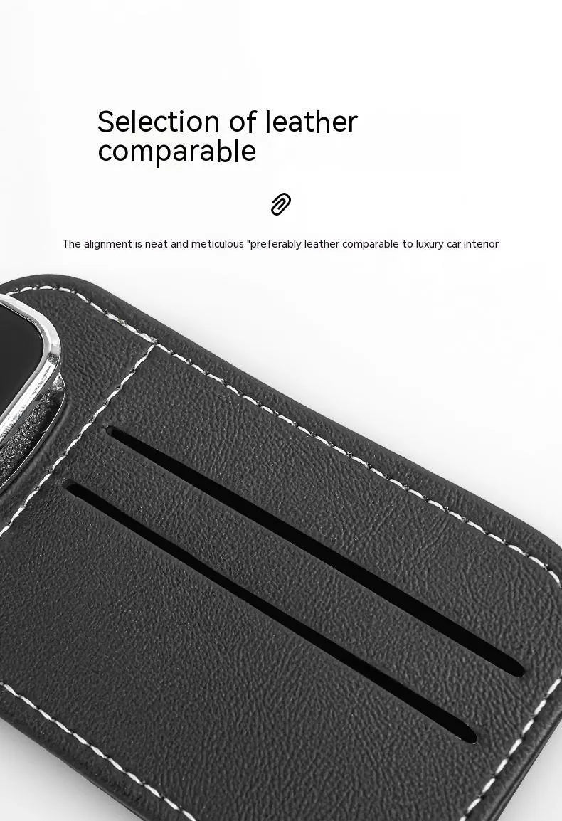 Leather sun louver card holder with glasses clip for car organisation in multiple colour options