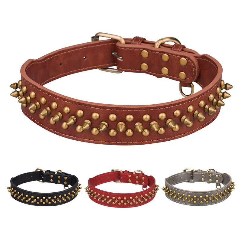 Rivets gradient leather pet collar in black with monochrome pattern and adjustable fit