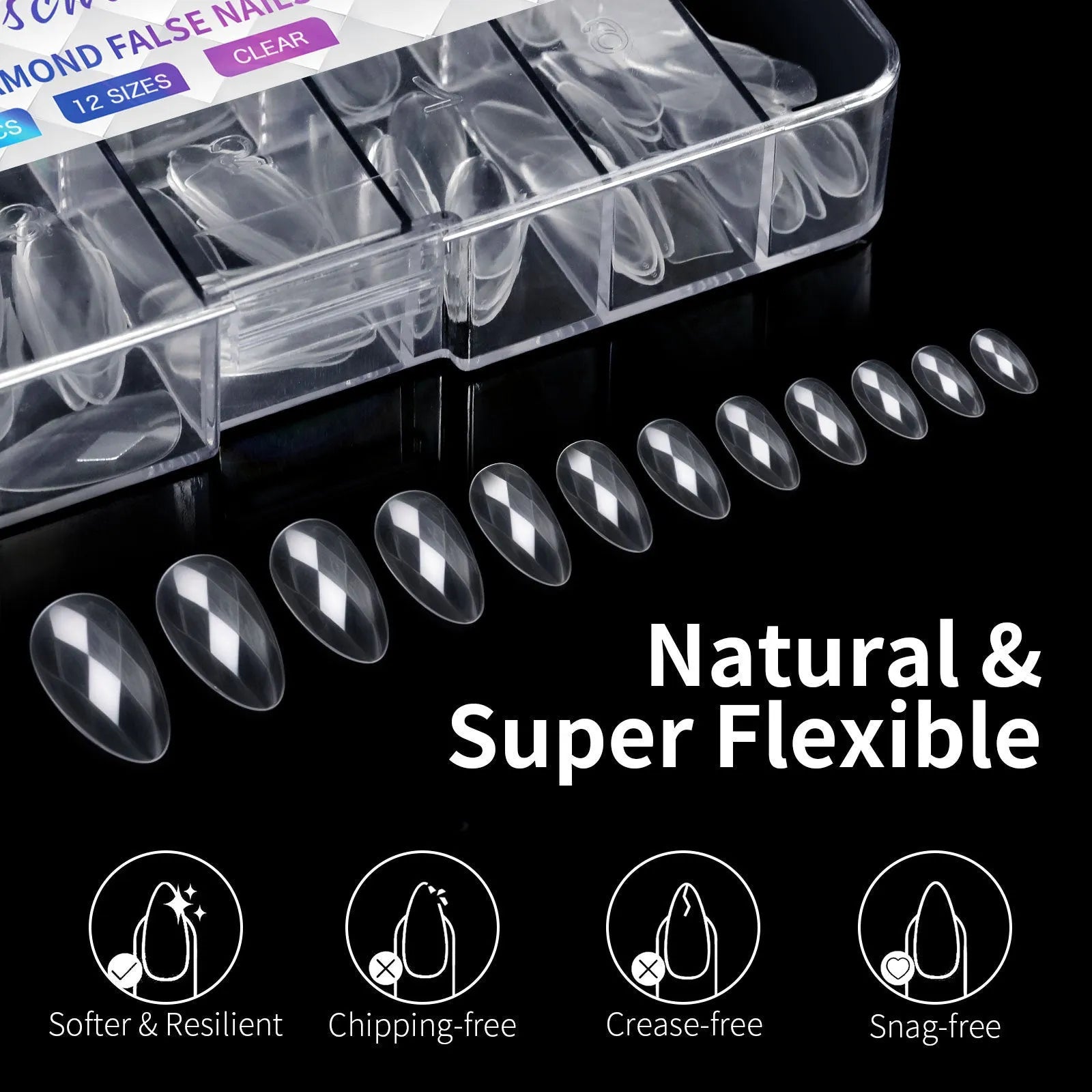 3D diamond wear long shaping artificial nail tips in twelve different colour options