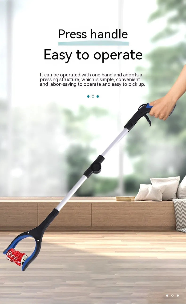 Foldable aluminium garbage clamp with magnetic sucker showing blue handle colour