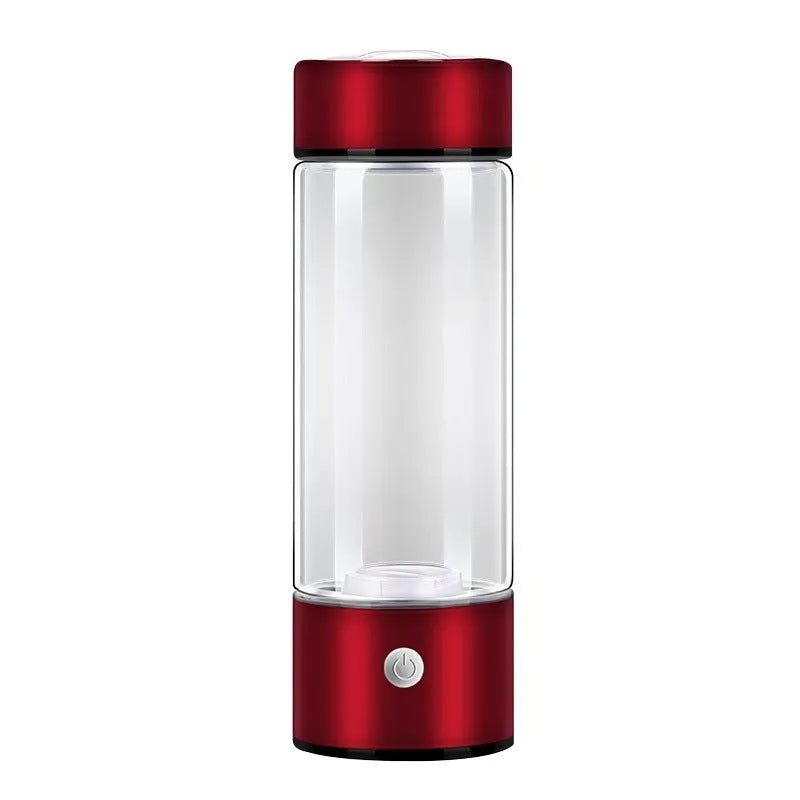Silver electric hydrogen water generator bottle with borosilicate glass cylindrical design