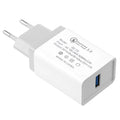 Blue Qualcomm QC3.0 fast travel charger with a single USB port and EU plug.
