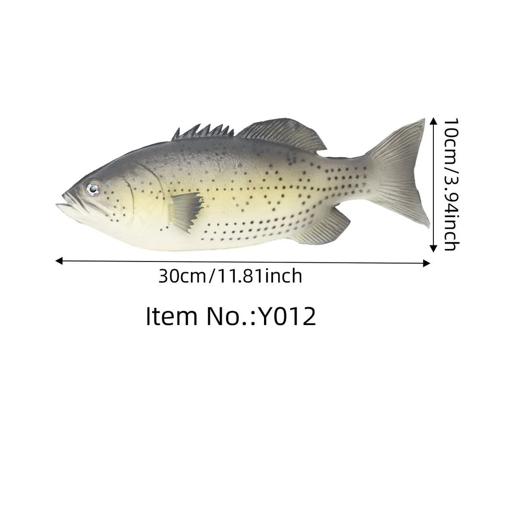 Three PU simulated fish ornaments: yellow-fin tuna, flower fish, and yellow croaker