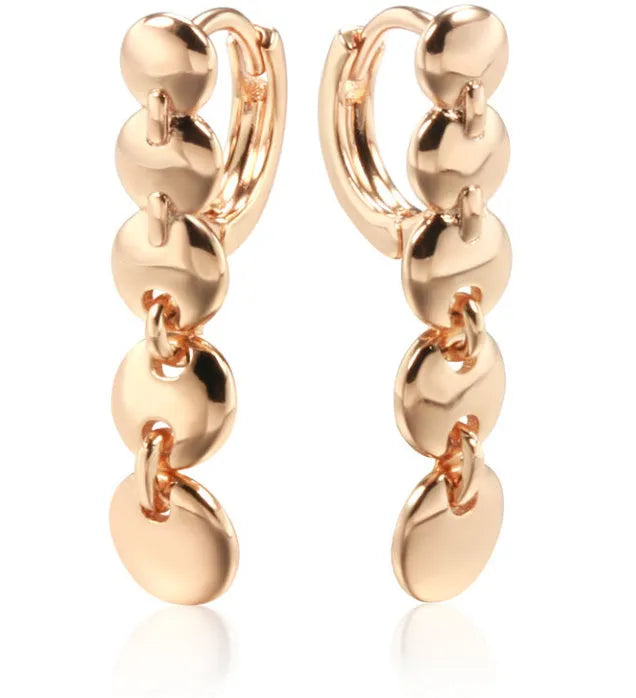 Retro gold long circle earrings with woven copper design