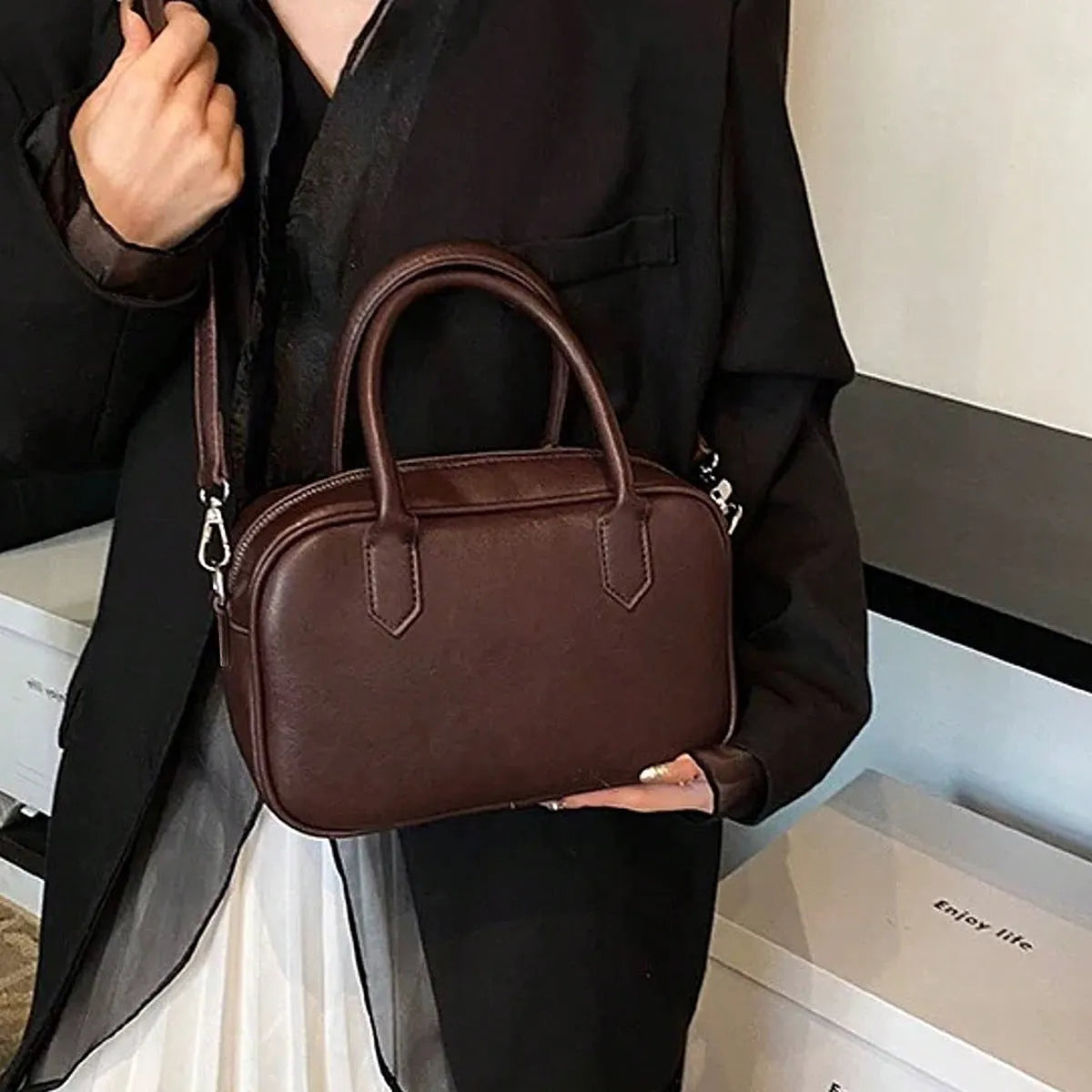 Retro square shoulder messenger bag in black or coffee colour with single strap
