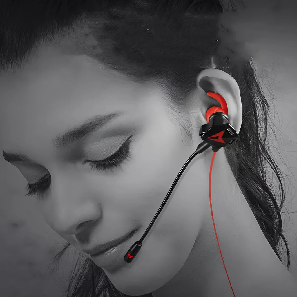 G5 black red gaming in-ear headset with microphone and 1.25m round cable