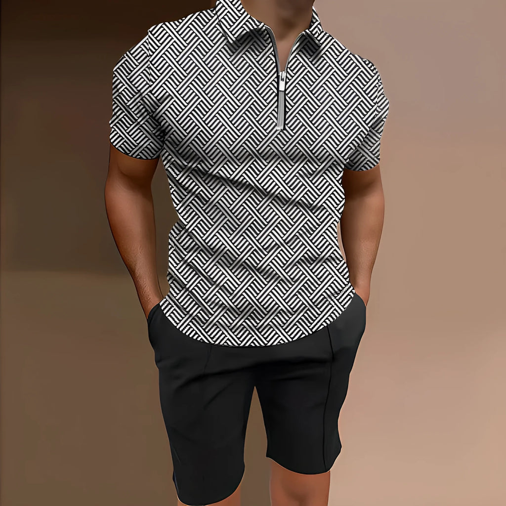 Men's casual printed short-sleeve top and matching shorts set in a colour option.
