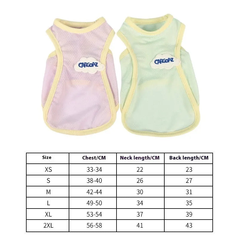 Grass green lightweight polyester vest for a cat on a summer day.