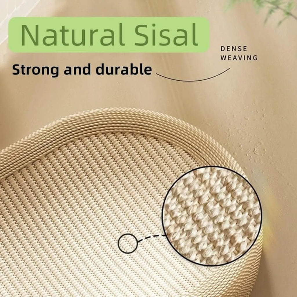 Large sisal cat scratching board with cloud-shaped lounge bed in a home setting