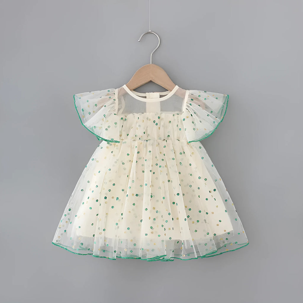 Children's green striped yellow cotton romper dress with sleeveless A-line skirt for girls 3-8 years