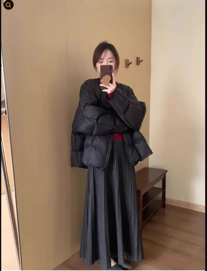 Women's dark grey knitted dress suit set with 3D pattern, ethnic stitching, sweater and skirt