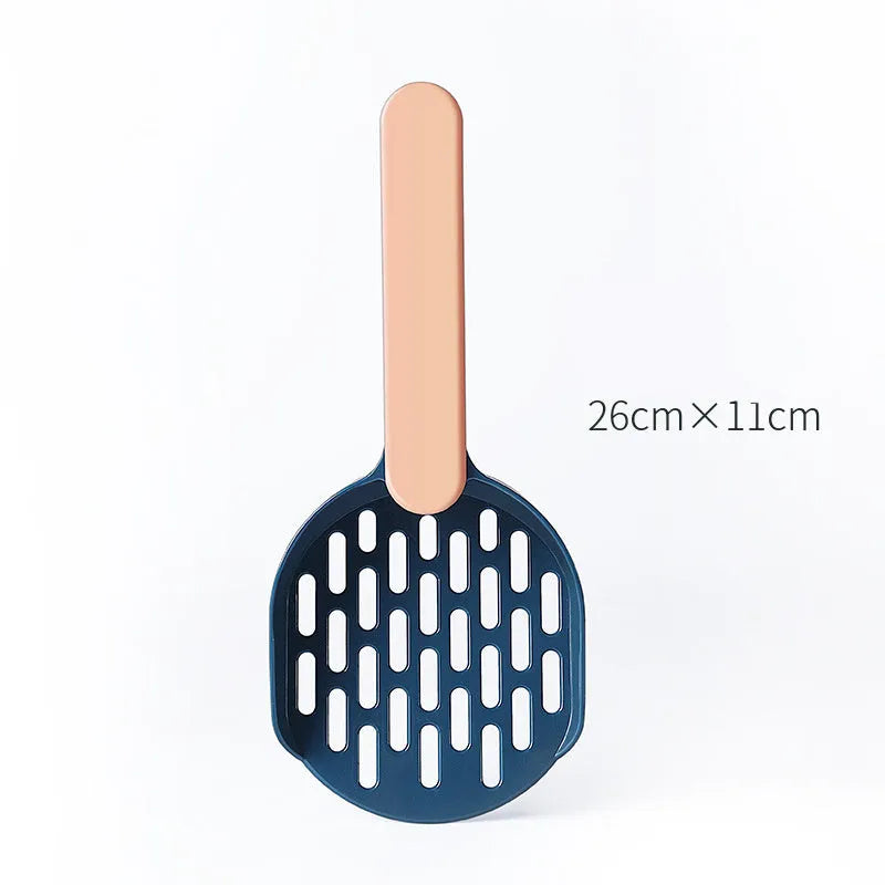 Blue plastic cat litter shovel for cleaning cat toilet litter boxes, measuring 26.6cm long