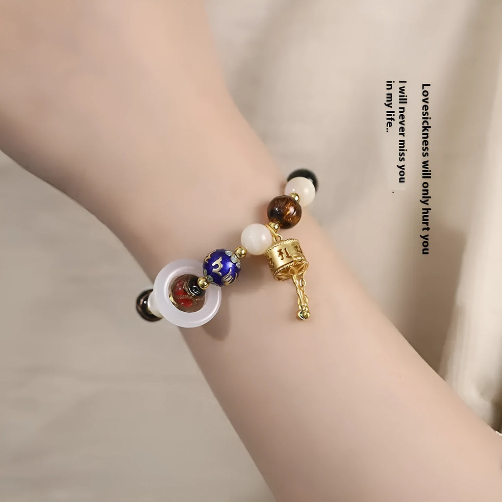 Hand-woven women's bracelet with fragrant gray glaze Sunstone and white lip shell beads