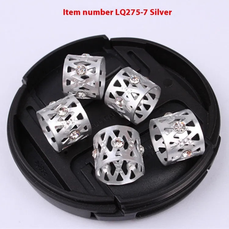Aluminium hair ring wig decoration with hollow jeweled design featuring crown and heart shapes.