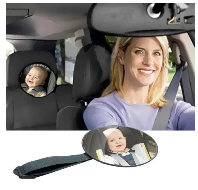 Black ABS car baby rearview mirror with 17cm diameter and adjustable ribbon straps for child observation