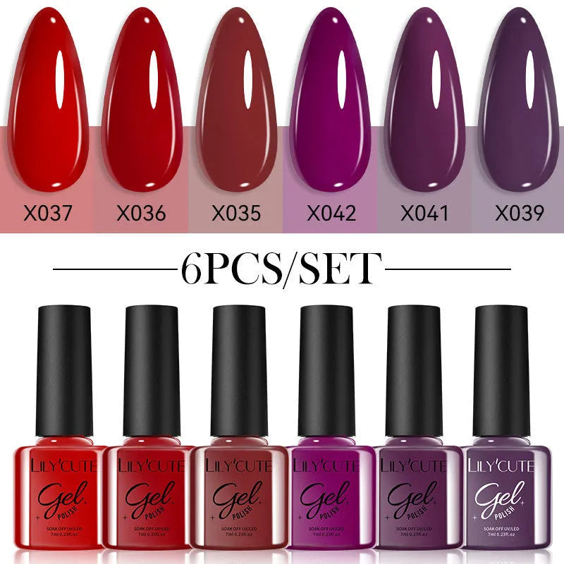 UV gel nail polish set showing 20 bottles in glitter, nude, and solid colours for waterproof manicures.