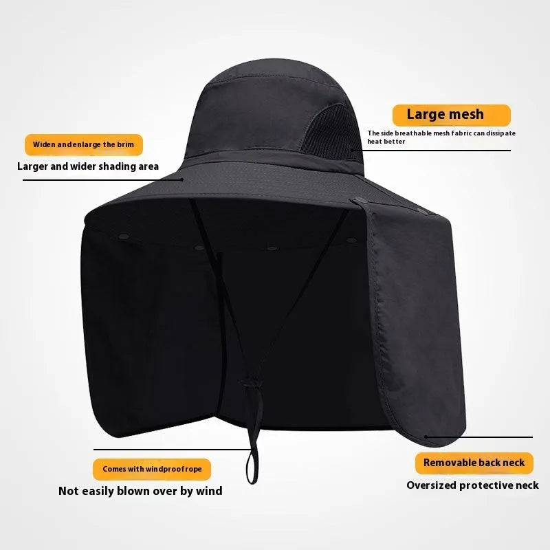 Nylon fisherman hat with neck sun protection in camouflage pattern