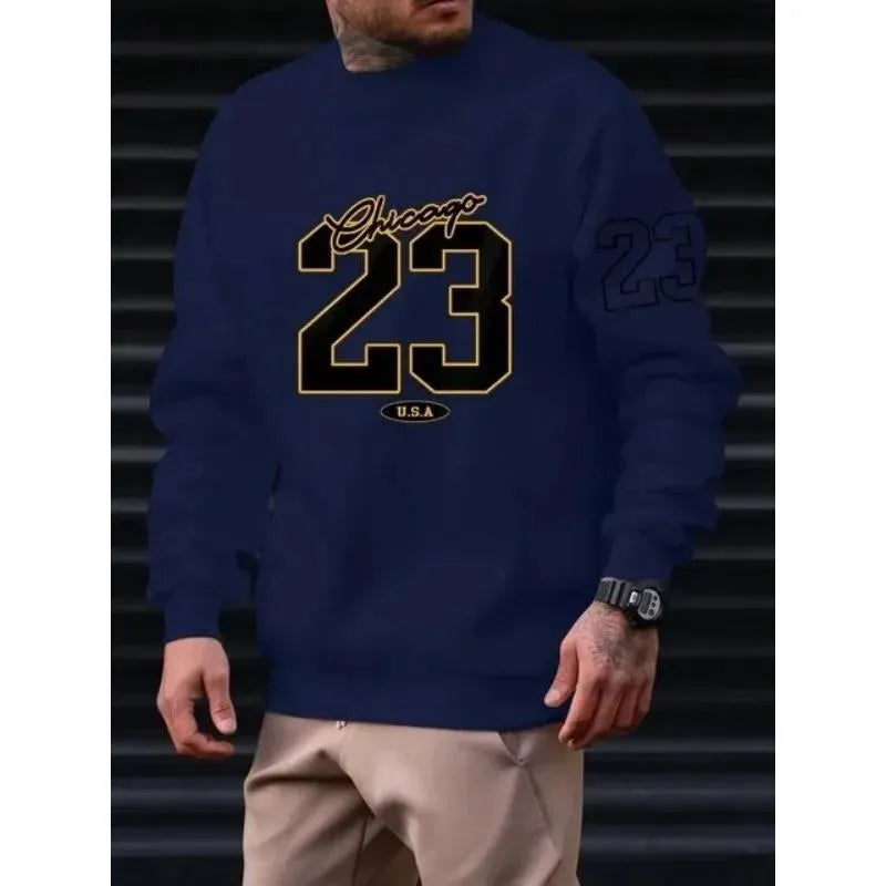 Men's art letter design fleece sweatshirt pullover style autumn casual top polyester fibre