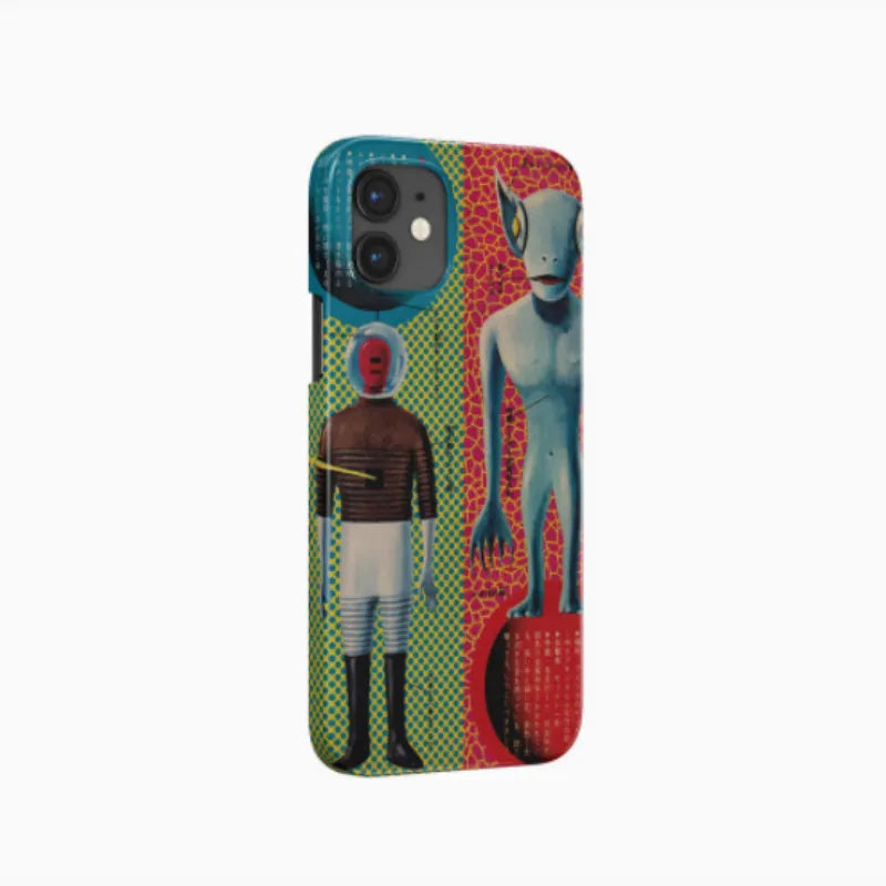 Retro art design hard phone case for iPhone in frosted and glossy finish options.