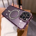Wireless magnetic iPhone case in deep purple with electroplated back and silicone edges.