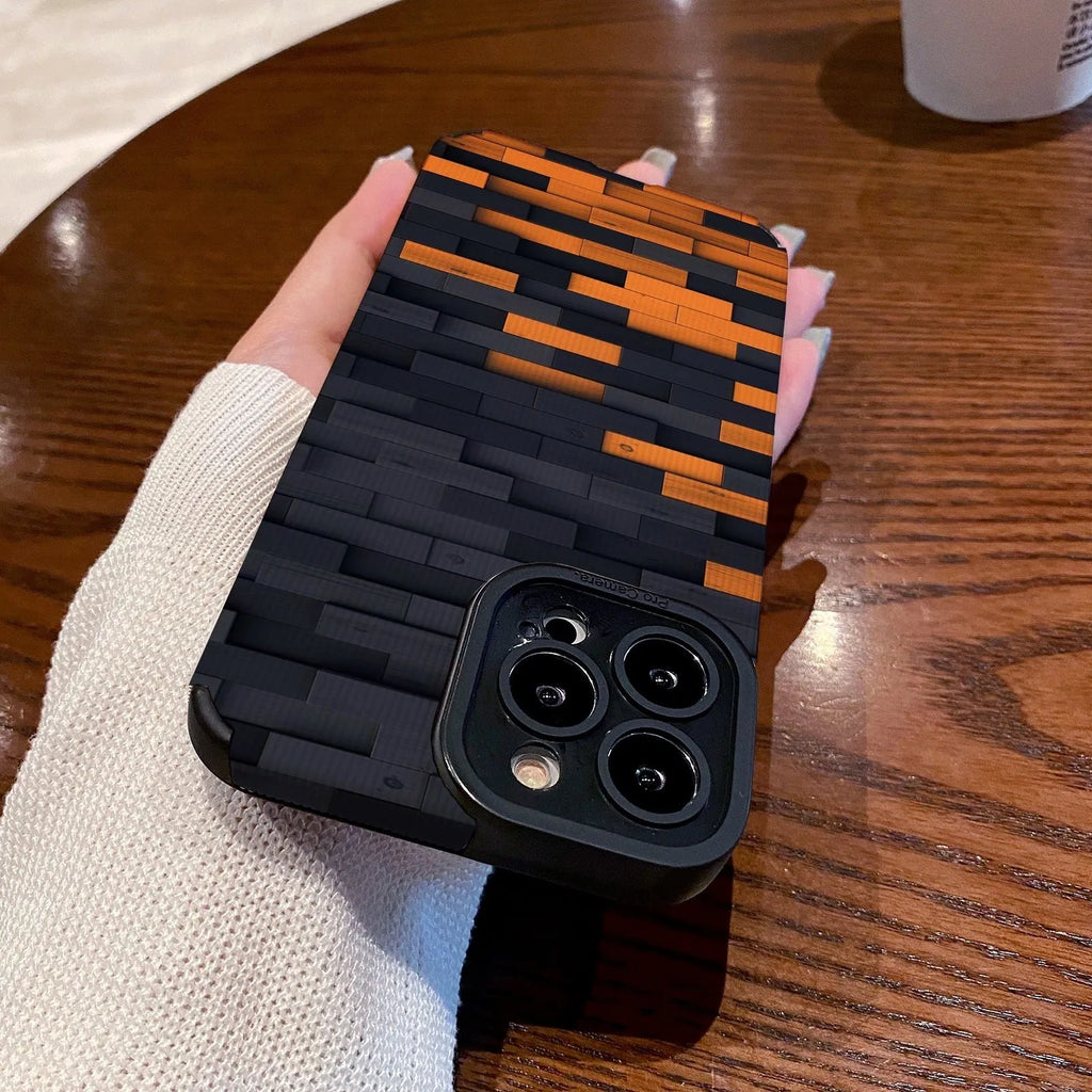 Orange black stitching cartoon phone case for Apple iPhone, all-inclusive soft imitation leather cover