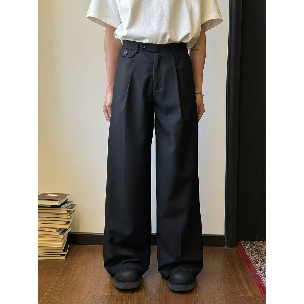 Men's brown straight-leg loose wide-leg suit pants made from chemical fibre blend polyester fabric