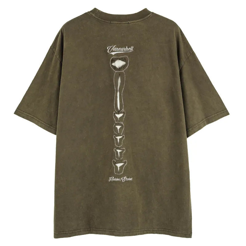 Black loose-fit cotton t-shirt with a printed skull and letter design on the front.