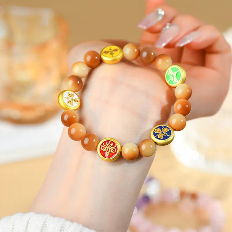 Handmade five directions geometric pattern bodhi seed bracelet with adjustable length