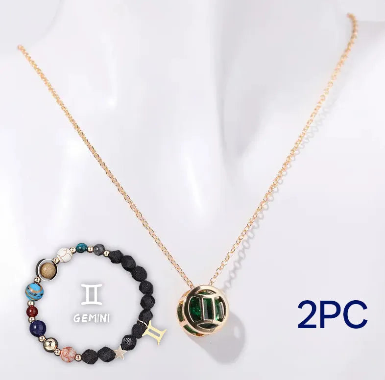 Natural stone beaded necklace and matching bracelet set on a table, showing bead texture.