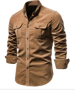 Men's linen longsleeve casual shirt shown in Denim Blue colour with multiple other colour options available