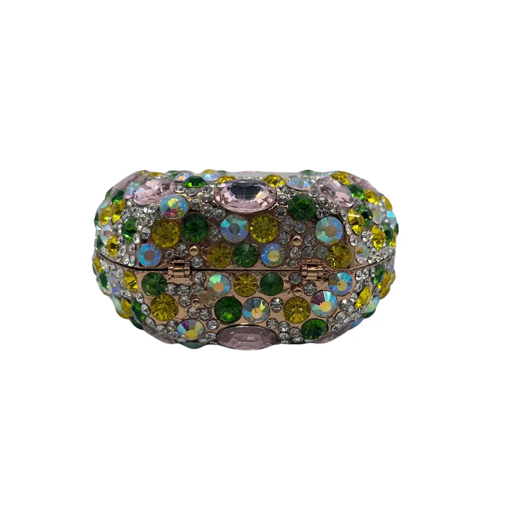 Women's hard alloy banquet clutch with full diamond crystal decoration and three-dimensional pocket design