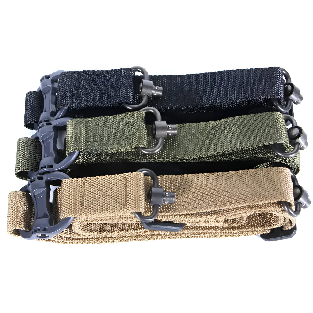 Tactical nylon multifunctional strap rope showing 150cm length in black, army green, and mud colour options